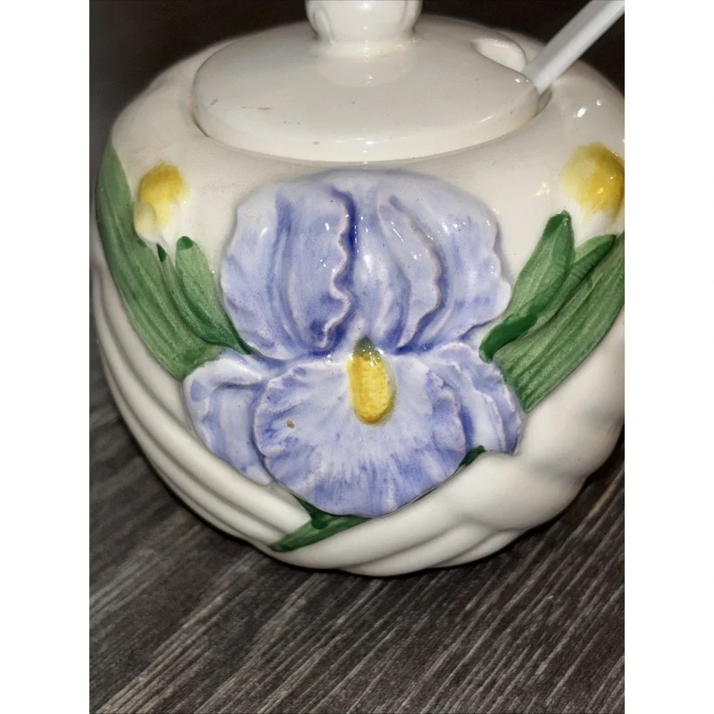 Otagiri Mary Ann Baker Floral Basket Jam Sugar Pot Bowl with Spoon Japan Vintage